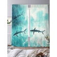 thumbnail image 4 of Summer Ocean Waves Sheer Curtains 84 Inch Long 2 Panels, Blue Shark Watercolor Animal Light Filtering Rod Pocket Curtains, Sheer Voile Drapes for Living Room Bedroom, 52"x84", 4 of 8