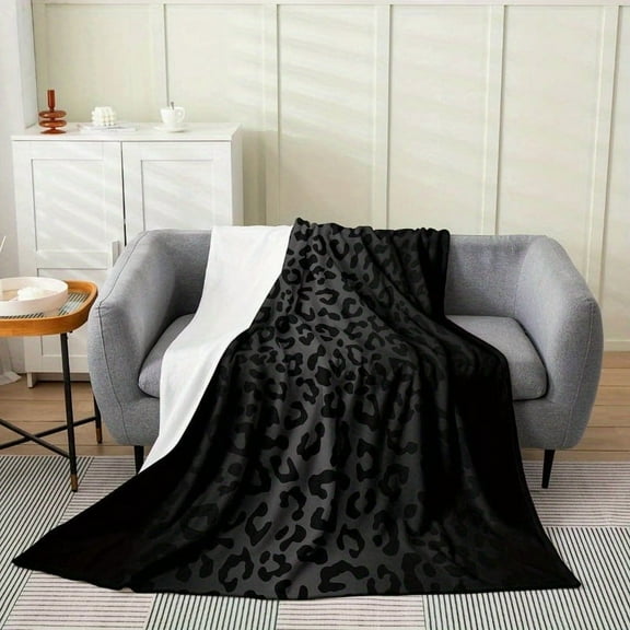 [Leopard Blanket] Feelyou Leopard Flannel Fleece Blanket | 40"x50" Cheetah Print Plush Throw, 280gsm, for Sofa Couch Black Wild Animal Blanket Room Decor Safari