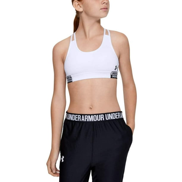 Under Armour Girls' HeatGear Armour Sports Bra, White (100)/Black, Youth  X-Small