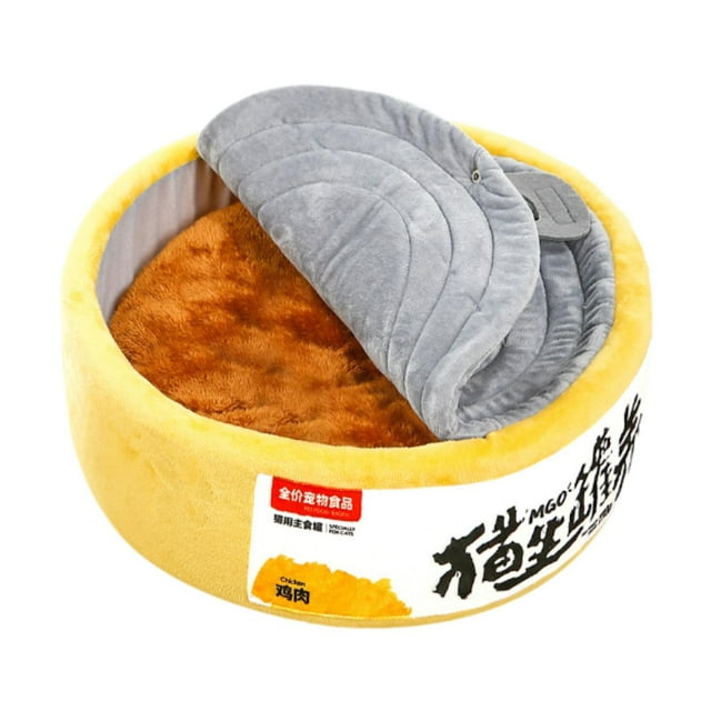 Cama de gato en forma de lata Anti slip Bottom Máquel lavable con manta con capucha con tazón de ramen de cojín suave cama de gato con cueva de cubier