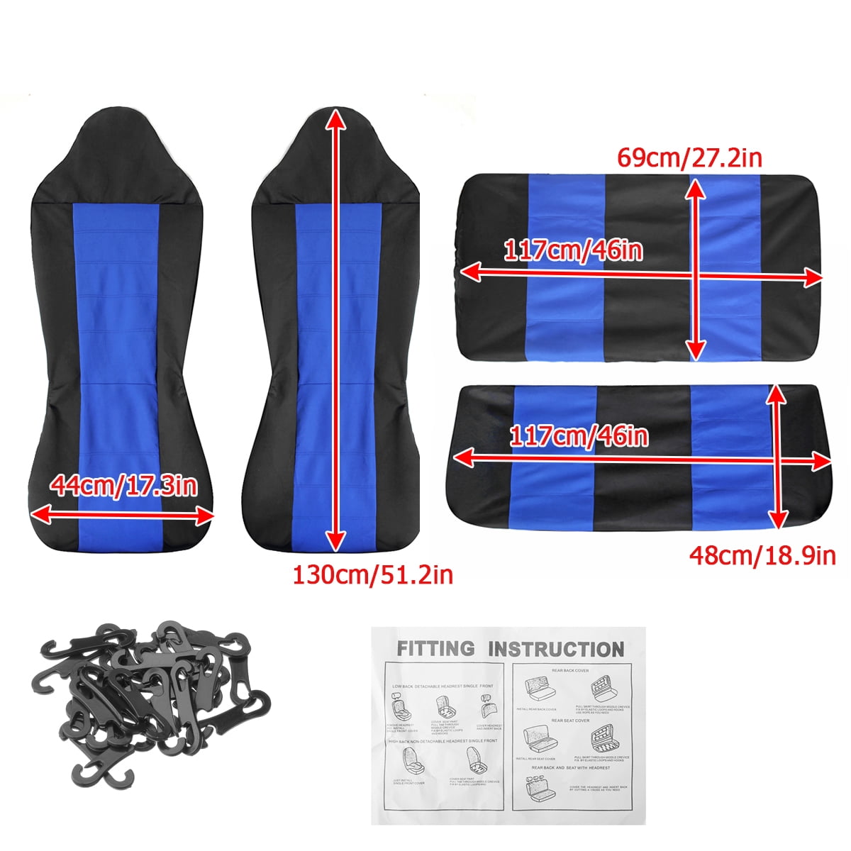 4PCS Universal Car Seat Covers Set Fit for Jeep Wrangler 1976-2018, Cloth Interior Automotive Protector Cushion Cover for Car Truck SUV Front and Rear Seat Cover Protector Set, Blue