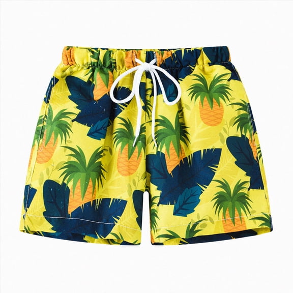 Ymyiu Boys Swim Trunks Short Length Baby Boy Swim Trunks Cartoon Print Elastic Waist Swimming Shorts Beach Board Bathing Suit Swimwear Size 7-8 Years (Yellow,7-8 Years)