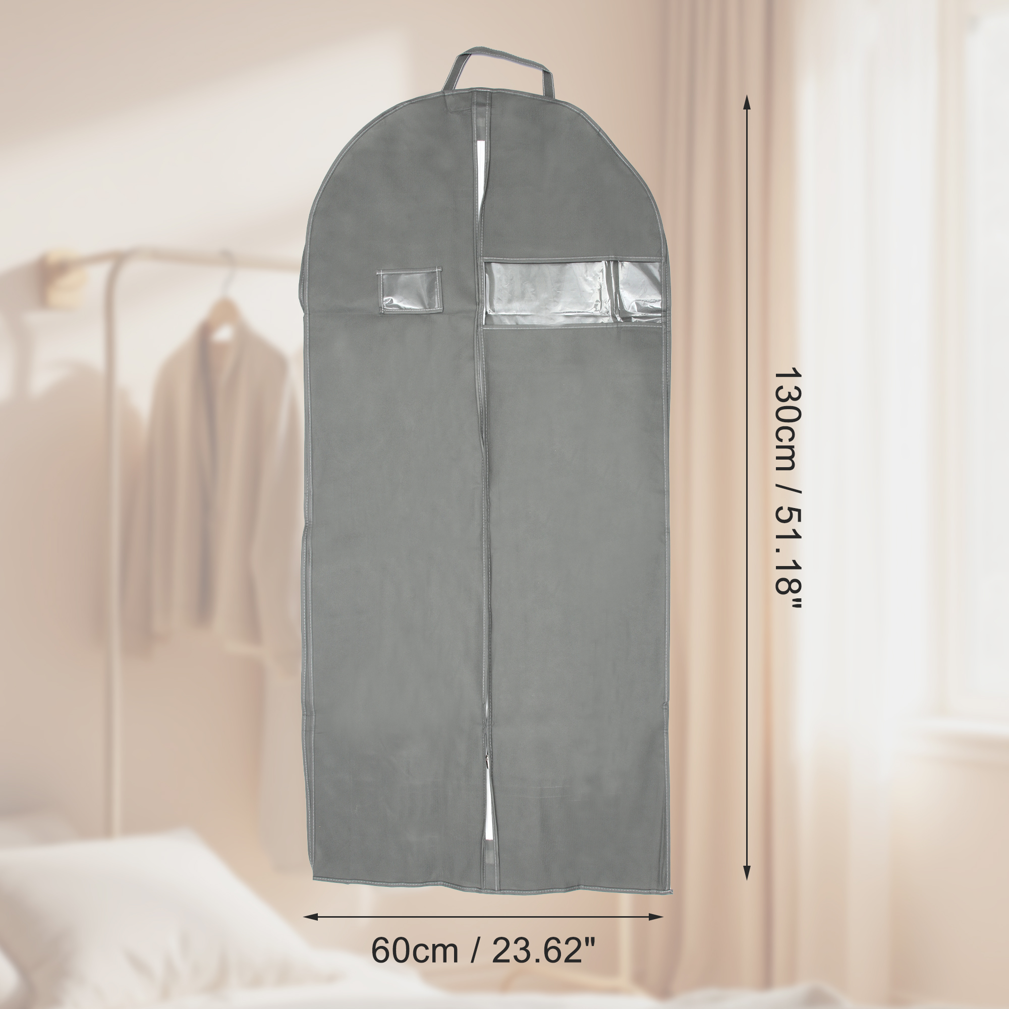 Unique Bargains 1 Pc Dustproof Portable Garment Bag for Closet Gray Gray 51.18"x23.62"x5.91"