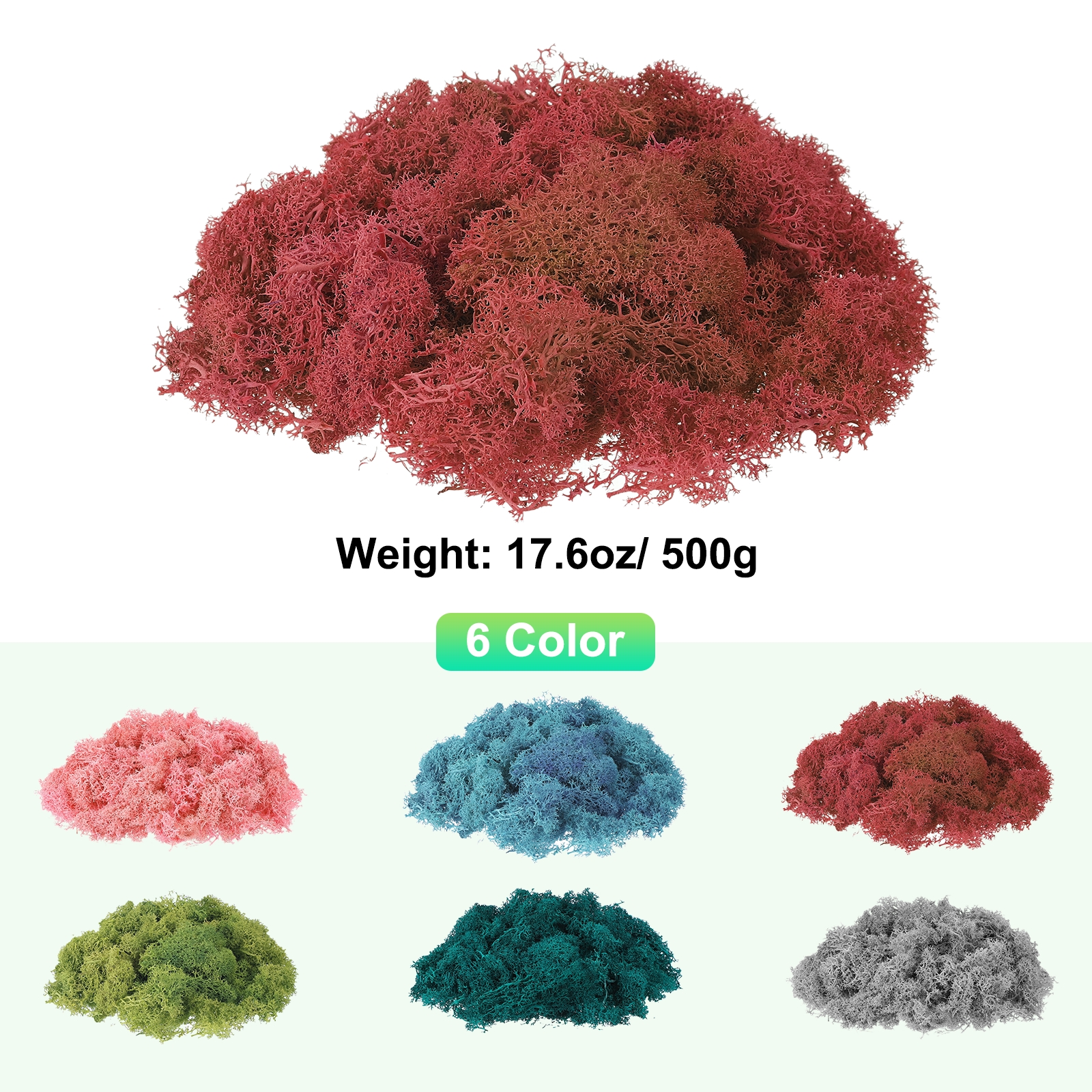 Uxcell Preserved Reindeer Moss 17.6oz Fake Moss for Crafts Artificial Dried Moss for Decoration Terrariums Dark Red