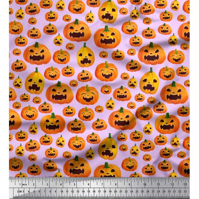 Soimoi Modal Satin Fabric Pumpkin Halloween Print Fabric by The Yard 42 Inch Wide