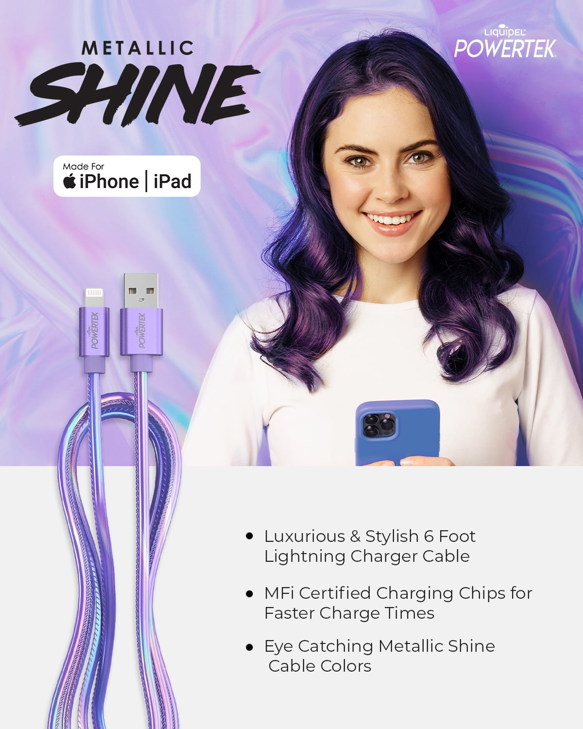 Powertek iPhone Charger Cable Lightning to USB Cord Adapter