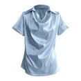 thumbnail image 4 of HJYCHN Business Casual Tops for Women Elegant Short Sleeve Blouse with Draped Cowl Neck Soft Breathable for Everyday Wear and Outfits Womens Shirts Light Blue L, 4 of 5