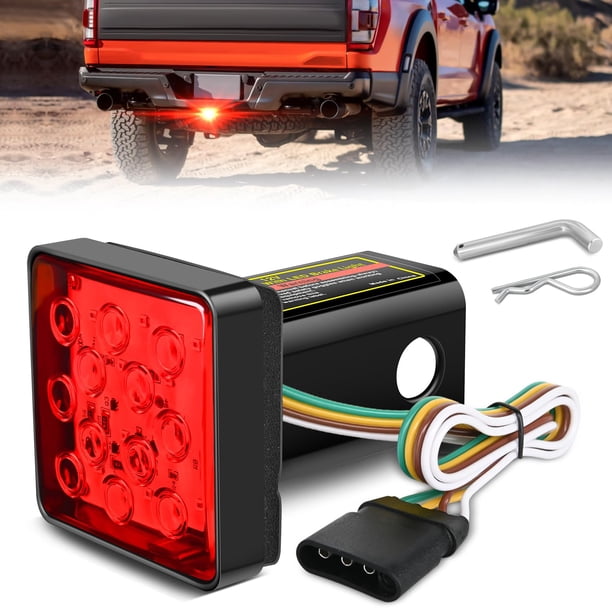 Funda LED para enganche de remolque, luz de freno, lente roja cuadrada, nilight