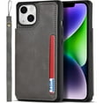 thumbnail image 6 of Compatible with iPhone 14 Luxury PU Leather Case with Card Holder,Cash Slots,Stand Function Back Wallet Case Flip Wrist Strap Double Magnetic Clasp Protective Case for iPhone 14 6.1",Gray, 6 of 13