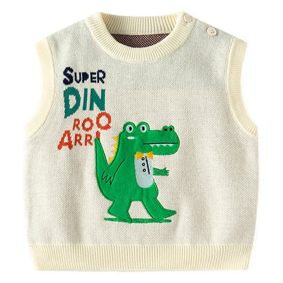 Baby Boy Girls Winter Fall Sweater Vest Knitted V-Neck Sleveeless Waistcoat Vest Dinosaur Cartoon Knitted Unisex Sweater