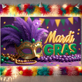 thumbnail image 6 of Purple Feather Mardi Gras Banner Gold Accent Carnival Display Green Bead Glittery Design Festive Backdrop for Mardi Gras Party Carnival Celebration Festive Event, 6 of 9