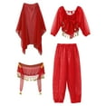 thumbnail image 3 of TiaoBug Kids Girls Belly Dance Outfits Halter Top Harem Pants Indian Carnival All Set Red 11-12, 3 of 7