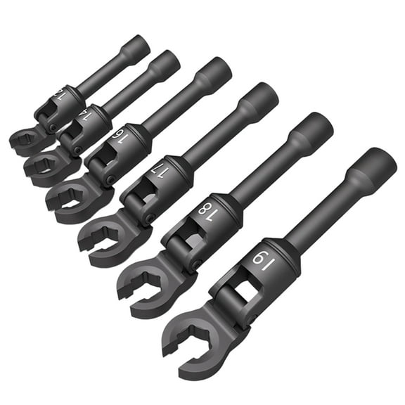 6PCS Long Flexible Head Injector Fuels Line Socket Wrench Set 3/8inch Drive Crowfoot Nut Wrench Tool 12mm-19mm
