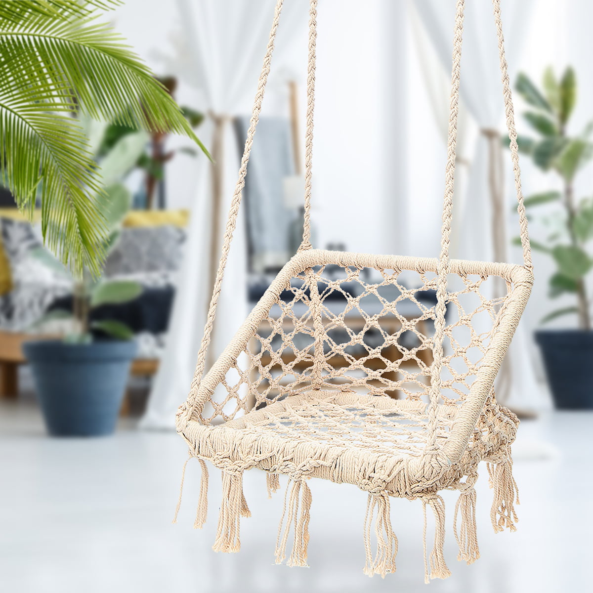 Green New Hammock Chair Swing Handmade Knitted Kids Swing Seat Macrame Hammock Hanging Chair Swing Adjustable Ropes Heavy Duty Rope Play Children Swing Set for Indoor Outdoor