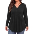thumbnail image 2 of WellSize Plus Size Blouses for Women V Neck Curved Hems Tunic Tops Casual Long Sleeve Botton Fall Shirts, 2 of 7