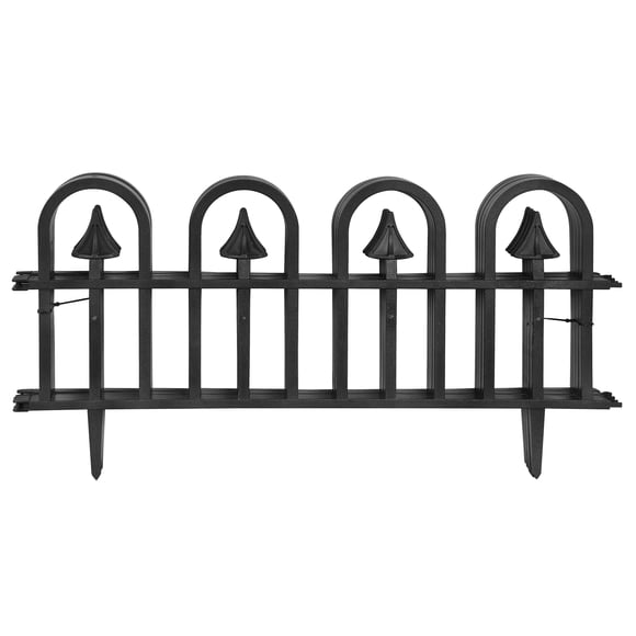 Exper Gardener Brand 4 Pieces Garden Plastic Decorative Fence, Ornamental Wrought Iron Style Decorative Border for Garden and Yard, Black