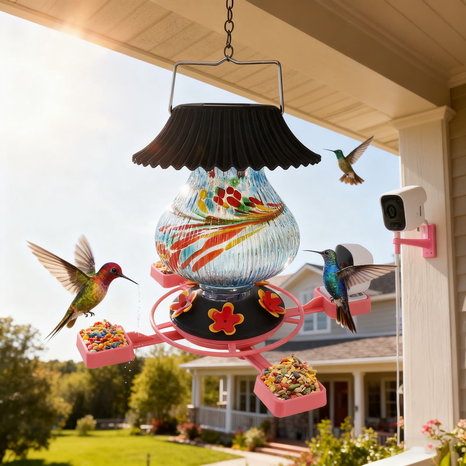 Fwttom Bird Feeder with Camera 1080P, Intelligent Hanging Solar-powered Decorative Feeders, Wild Bird Feeders for Outdoors Garden, Patio & Backyard