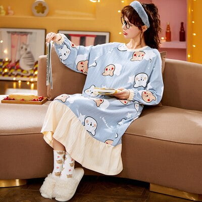 

PIKADINGNIS M-3XL Summer Autumn Women Short Cotton Sleepwear Home Nightshirt Women Causal Sleepwear Ladies Nightgown Women Dress