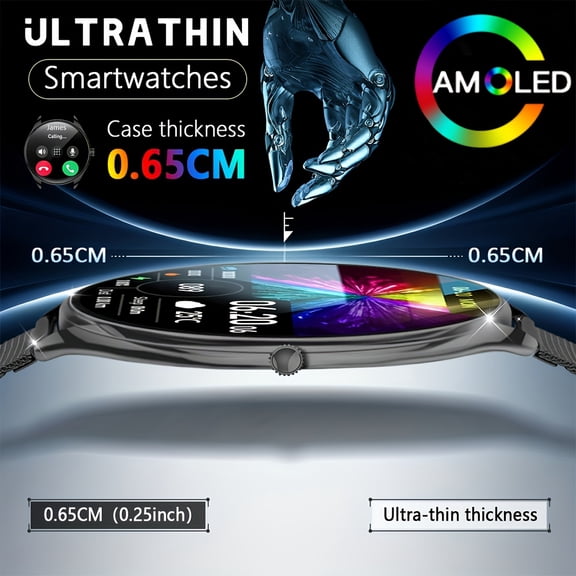 1.43" Ultra-Thin Smartwatch for Men Women, Full Touch Screen, Call/Messages, Fitness Tracker, 100  Exercise Modes, Pedometer