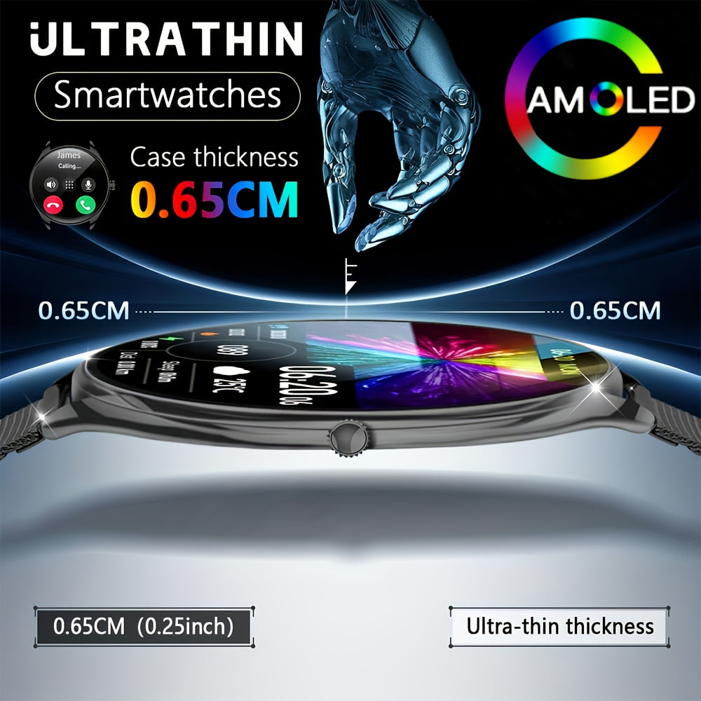 1.43" Ultra-Thin Smartwatch for Men Women, Full Touch Screen, Call/Messages, Fitness Tracker, 100+ Exercise Modes, Pedometer