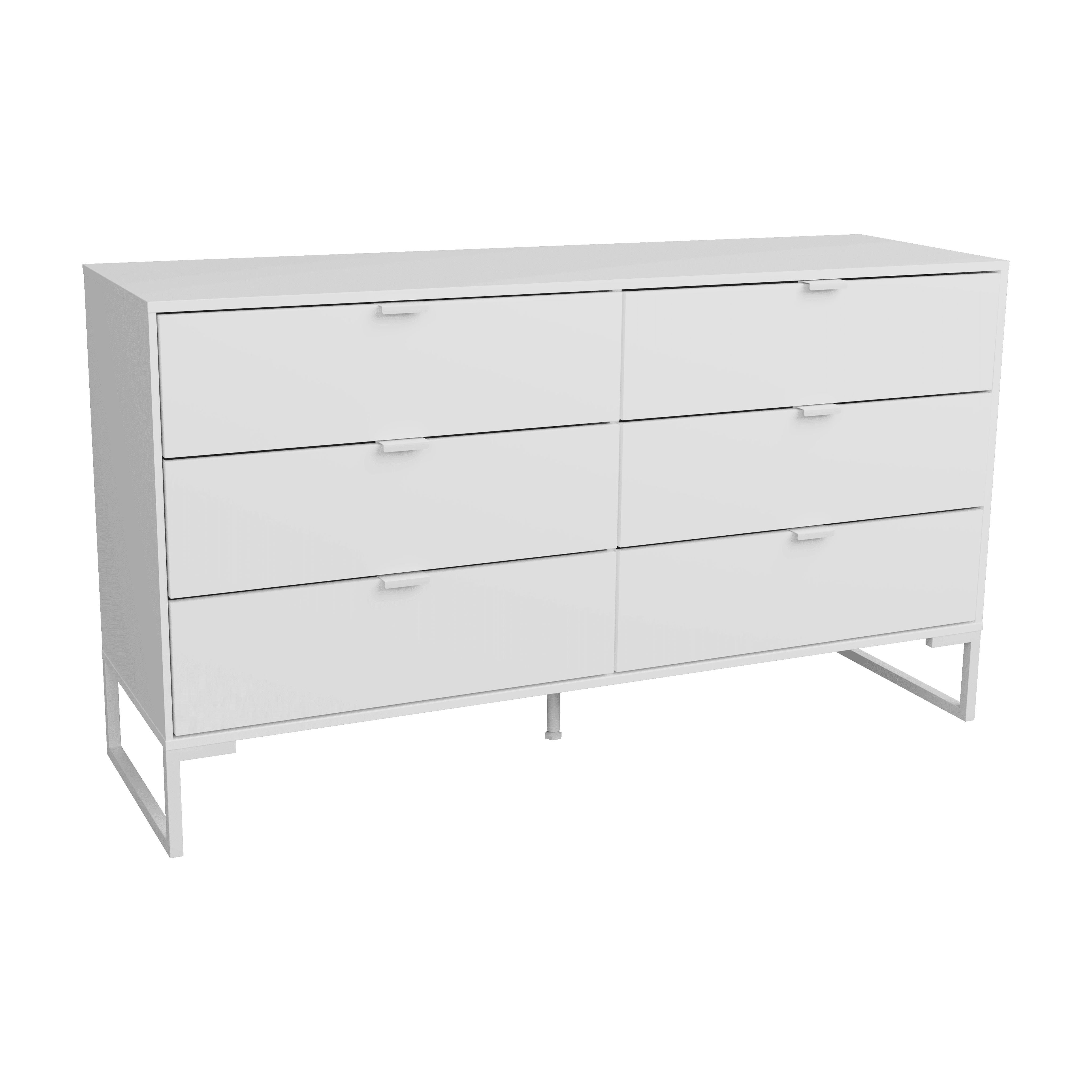Kappesberg Collins 6-Drawer Dresser with Aluminum Handles, 57.1”W – White - for Adults and Teens