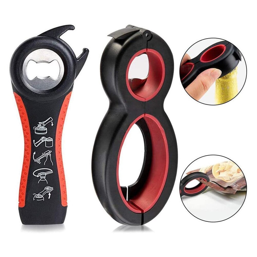 Elderly Weak Hands and Arthritis Sufferers Set of 2 5 in 1 Multi Functional Can Opener Bottle Opener Kitchen helper Kit with Silicone Handle Easy to Use for Children Inaouril Jar Opener Gripper 