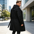 thumbnail image 4 of Men's Trench Coat Notched Lapel Belted Windbreaker Long Jacket Windproof Comfortable Durable Overcoat, 2XL, 4 of 6