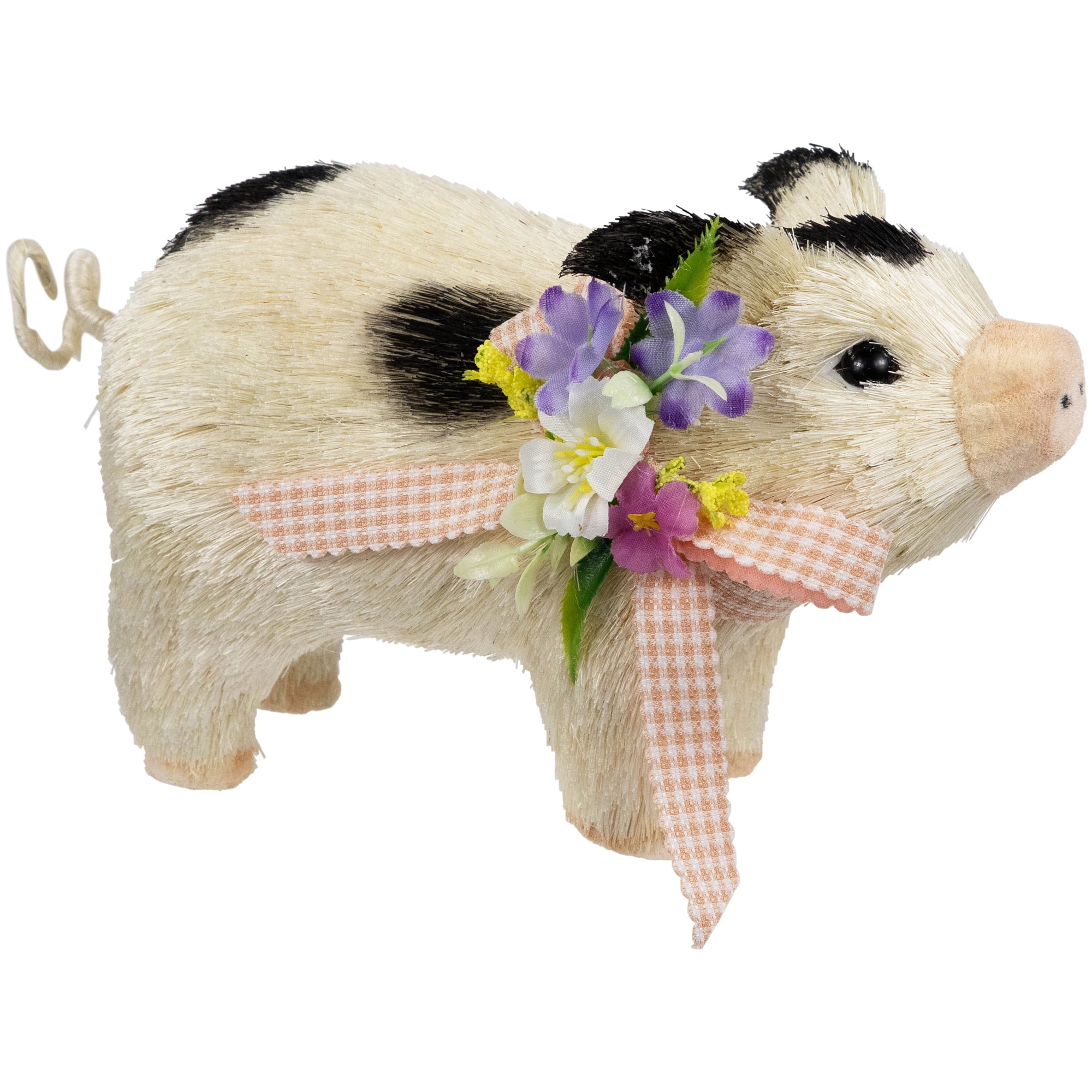 Northlight Spotted Piglet with Bow and Flowers Spring Figurine - 9"