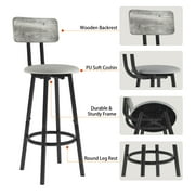 5 Pieces Bar Table Set, Industrial Style Dining Table Set with 4 PU Upholstered Stools, Counter Height Dining Table and Chairs Set, Metal Frame and Wood Top Table Kitchen Furniture Set for Dining Room
