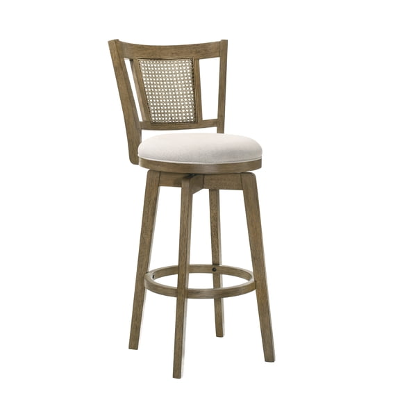 Armen living Isla 26 in. Putty Brown Counter Height Rubberwood Swivel Barstool with Cream Fabric Seat