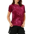 thumbnail image 4 of INSPIRE CHIC Women's Party Velvet Shirt Crew Neck Short Sleeve Casual T-Shirt L Red, 4 of 7