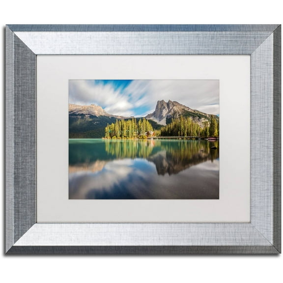 Trademark Fine Art 'Emerald Lake Dreamscape' Canvas Art by Pierre Leclerc, White Matte, Silver Frame