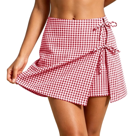 Tumotour Plus Size Summer Shorts for Womens High Waisted Wide-Leg Skirt A-Line Wrap Mini Running Shorts with Shorts Side Plaid Skorts Athletic Workout Shorts