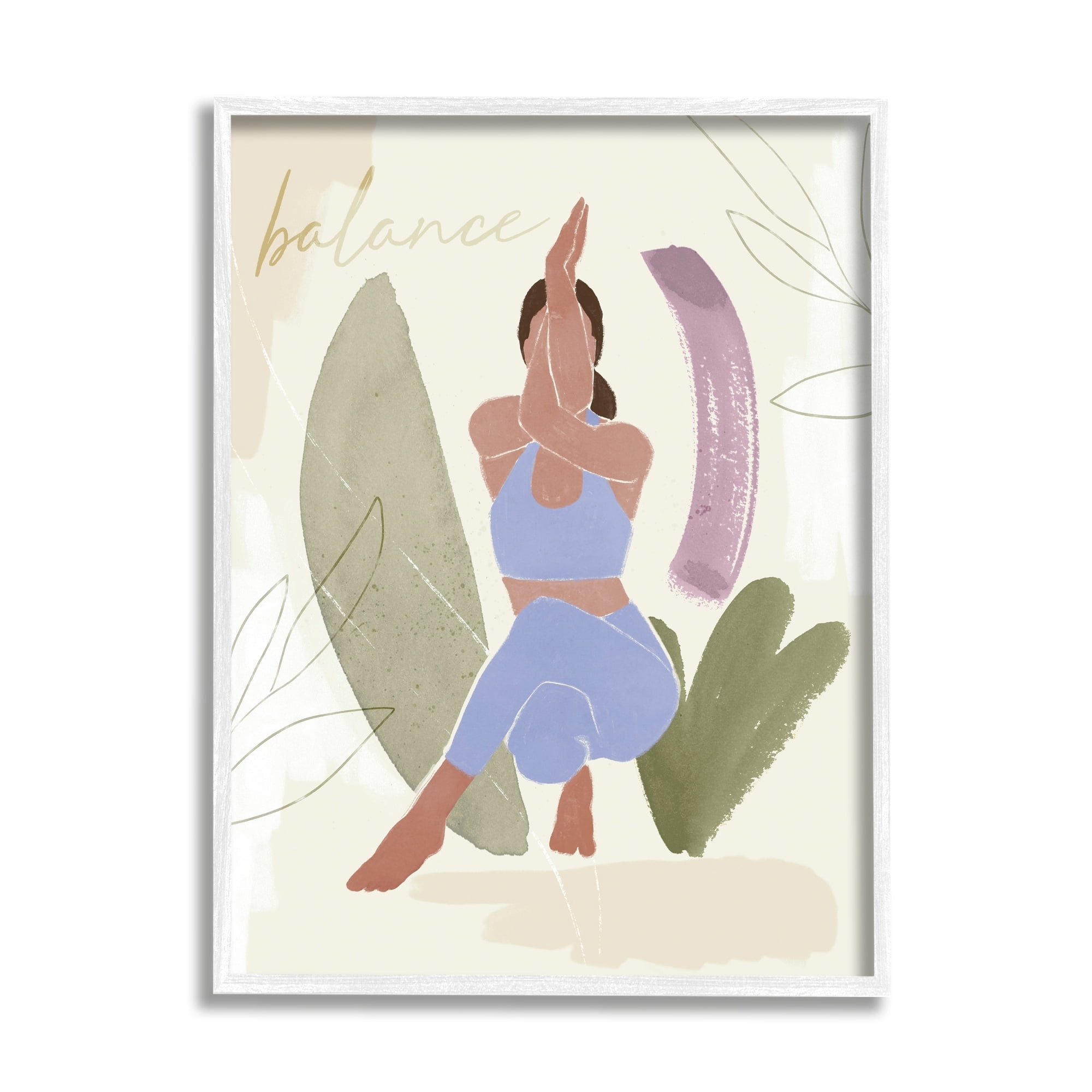 Stupell Industries Balance Text Yoga Fitness Person Botanical Brushstrokes , 24 x 30, Design by Victoria Barnes