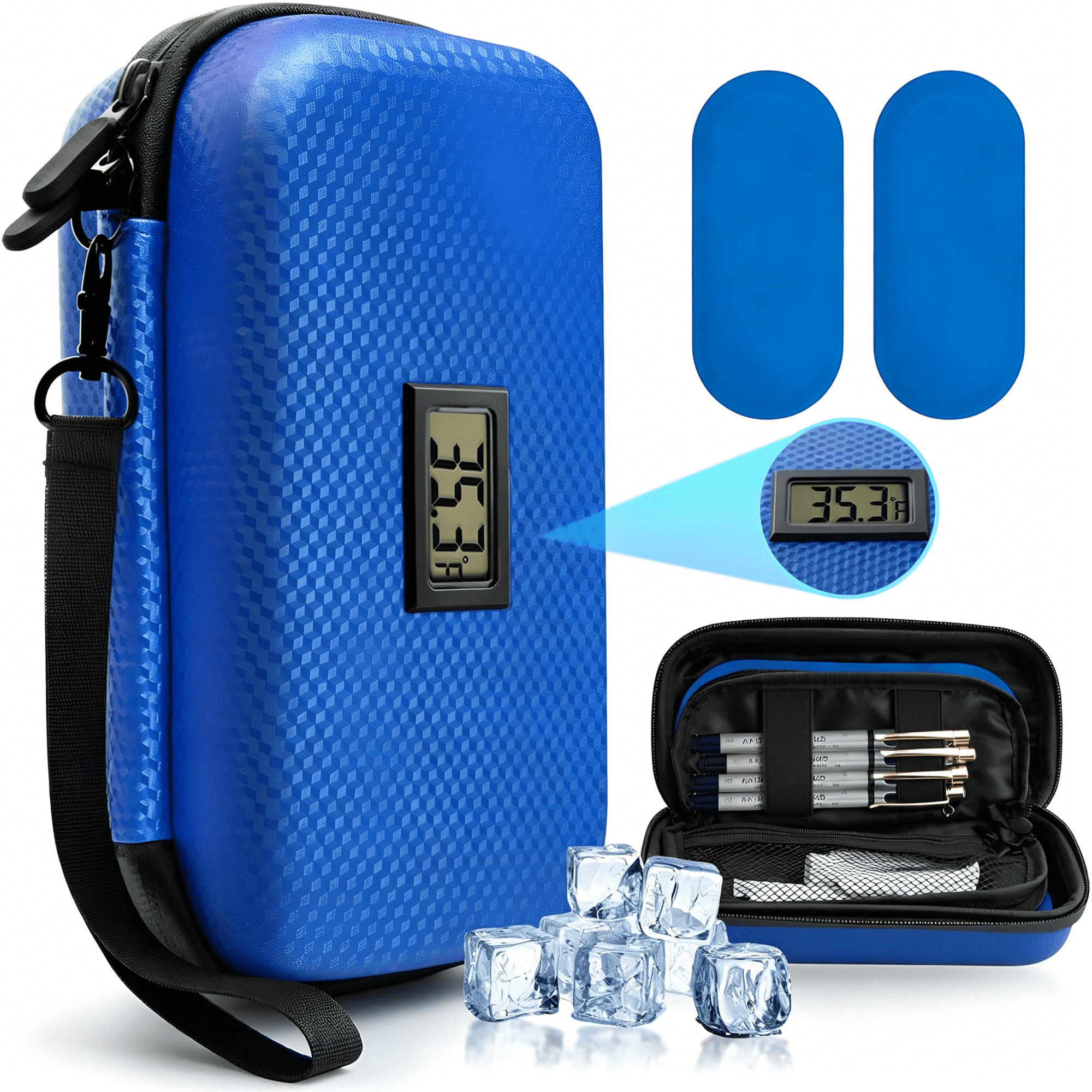 GASTROPOD 24H Insulin Cooler Travel Case-Medication Diabetic Cooler for Travel with Thermometer Temperature Display Refrigerated Medicine Organizer Bag with 2 Ice Pack