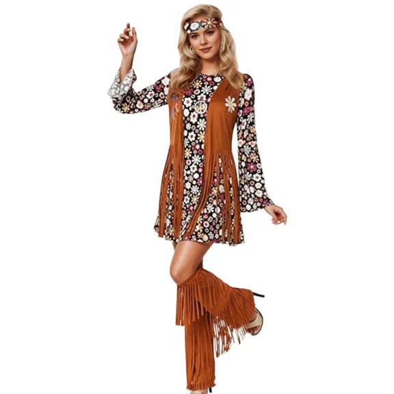 CONZONE Carnival 70S Disco Outfit For Women Funny Womens Hippie Clothes Sets Festival Stage Performance Clothes Dance Show Outfits
