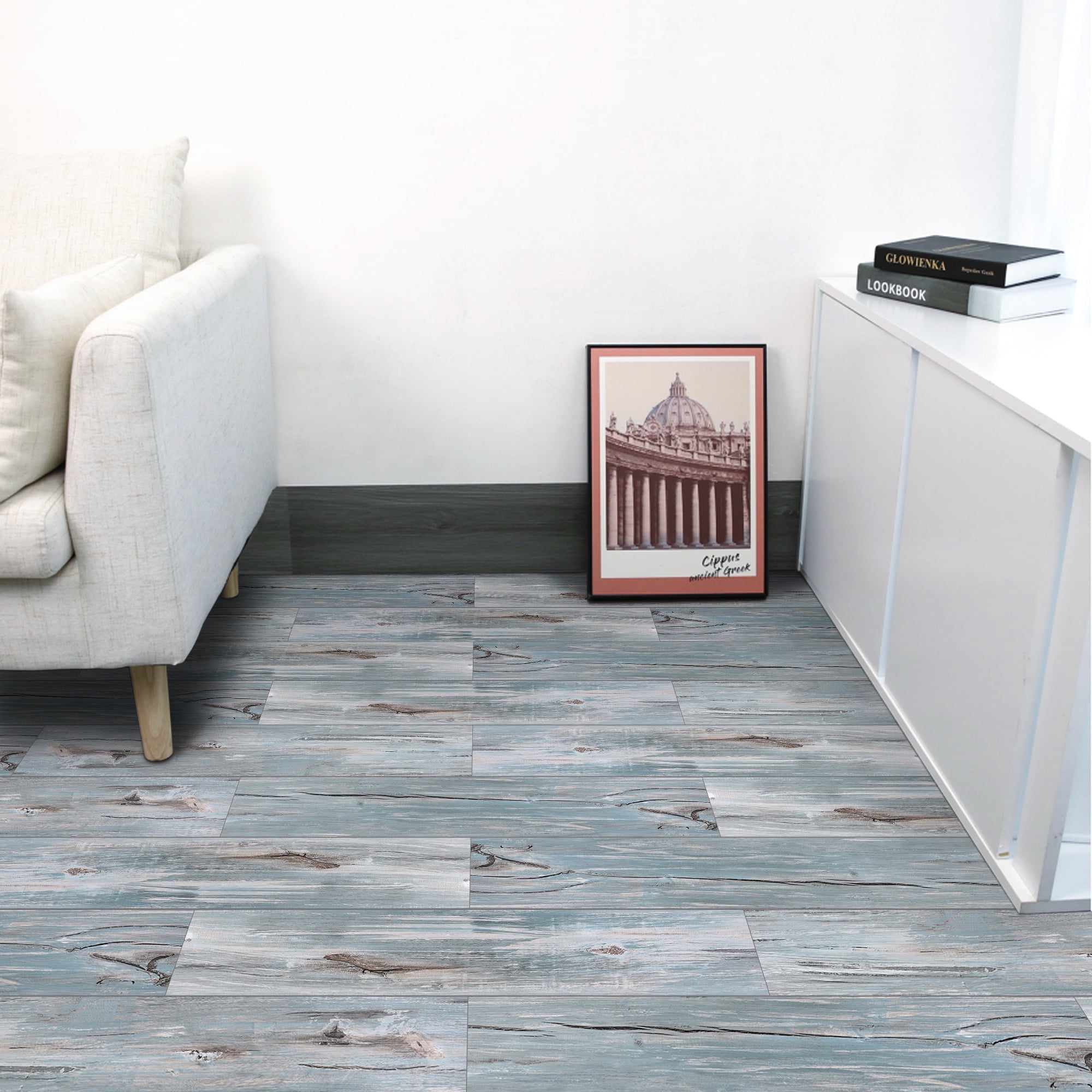 (4 pack) Abyssaly 35.8" x 5.9" 10 Pcs Wood Vinyl Flooring Tile Peel and Stick Floor Tile Self Adhesive Bathroom Floor Tiles Waterproof Thick Removable Flooring Tiles
