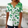 thumbnail image 2 of QTOCIO Hauts Décontractés pour Femmes, Hauts d'Été pour Femmes, Chemise à Manches Courtes Imprimée St. Patrick avec Plis à Boutons et Col en V, 2 of 5