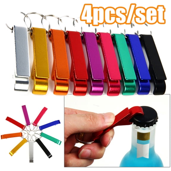 Cheers.US 4Pcs/Set Mini Keychain Bottle Opener with Magnetic Lid Catch for Beer and Soda I Home Bar, Tailgating, and Bartender Use I Portable Manual Aluminum Lever I Catch Caps