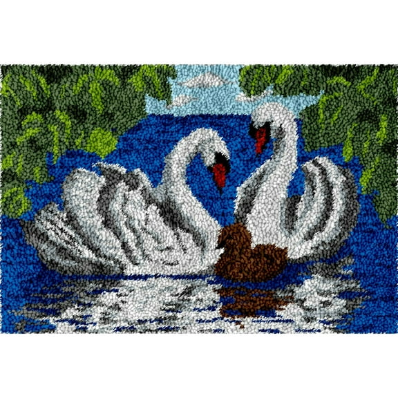 Latch Hook Rug Kits for Adults,Swans Rug Making Latch Hooking Kit latch hook cushion kits,Needlework Cushion Cover Hand Craft Crochet for Great Family