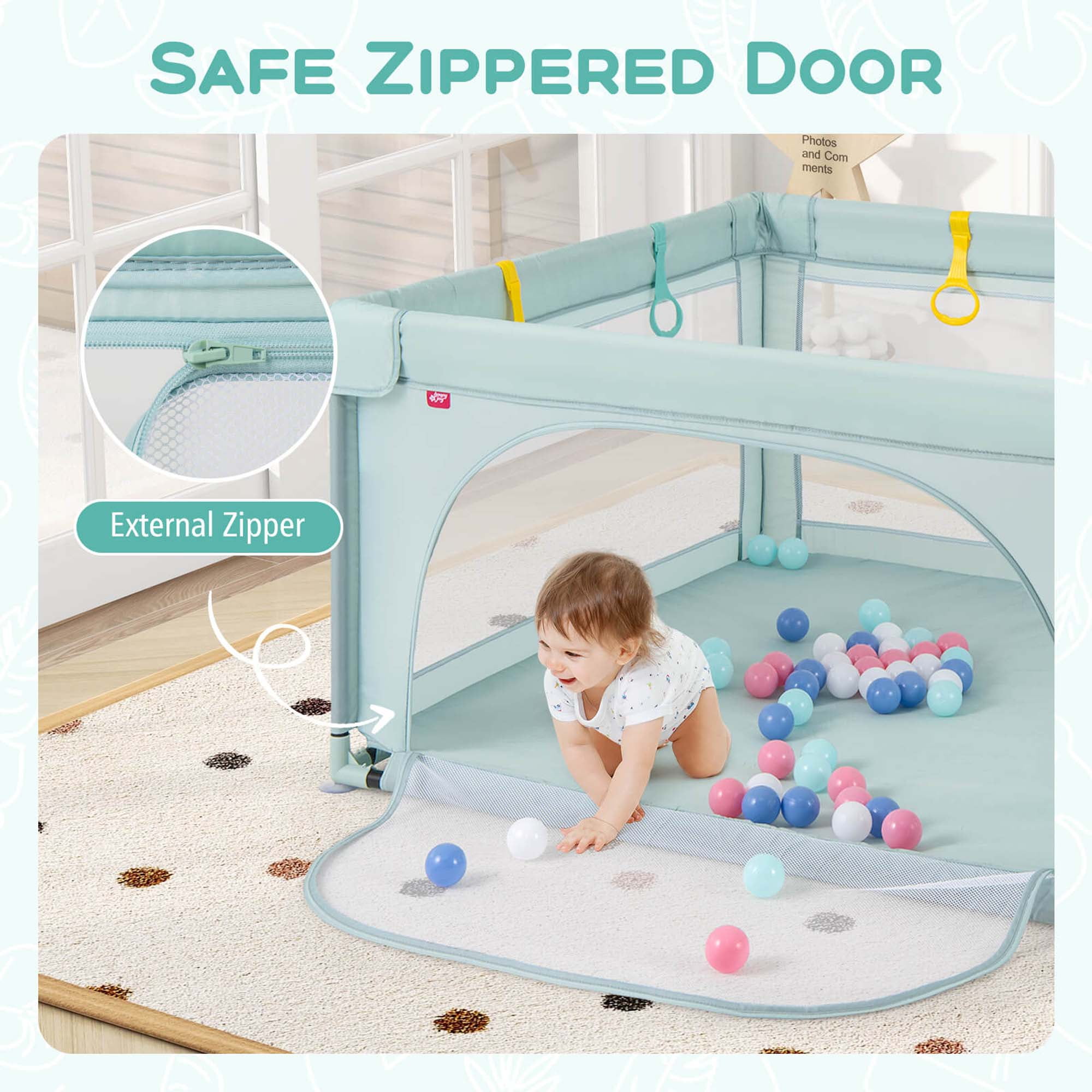 Honeyjoy Baby Playpen Infant Large Safety Play Center Yard with 50 Ocean Balls Light Blue