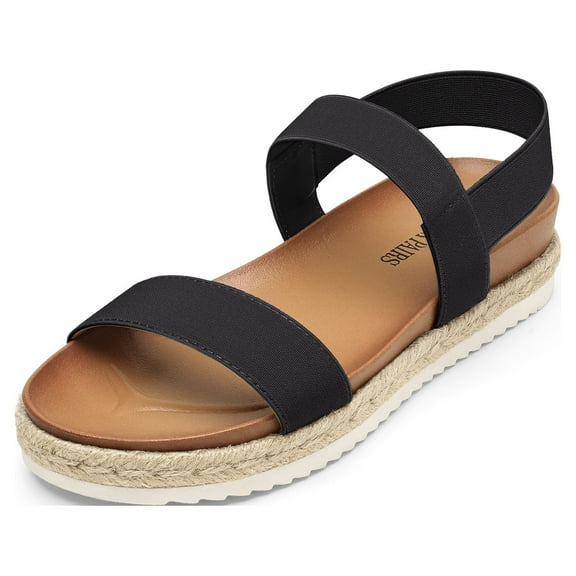 Dream Pairs Women's Elastic Ankle Strap Open Toe Espadrille Platform Sandals ROSAN BLACK Size 6