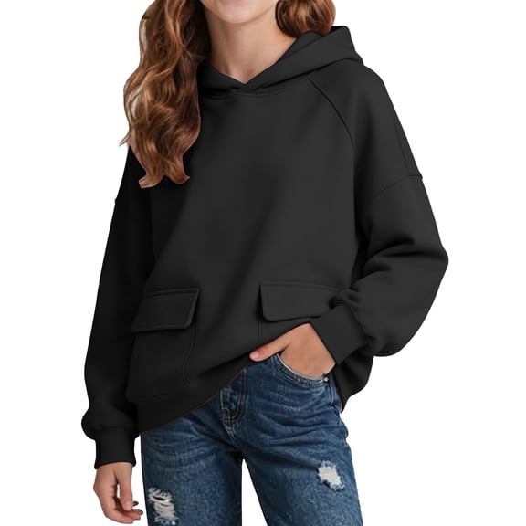 Abcomgle Girls Hoodies Size 10-12 Cute Solid Hooded Sweatshirts for Teen Girls Preppy Long Sleeve Girls Pullover Sweatshirt Fashion Fall Clothes for Tween Girls with Front Patch Pockets