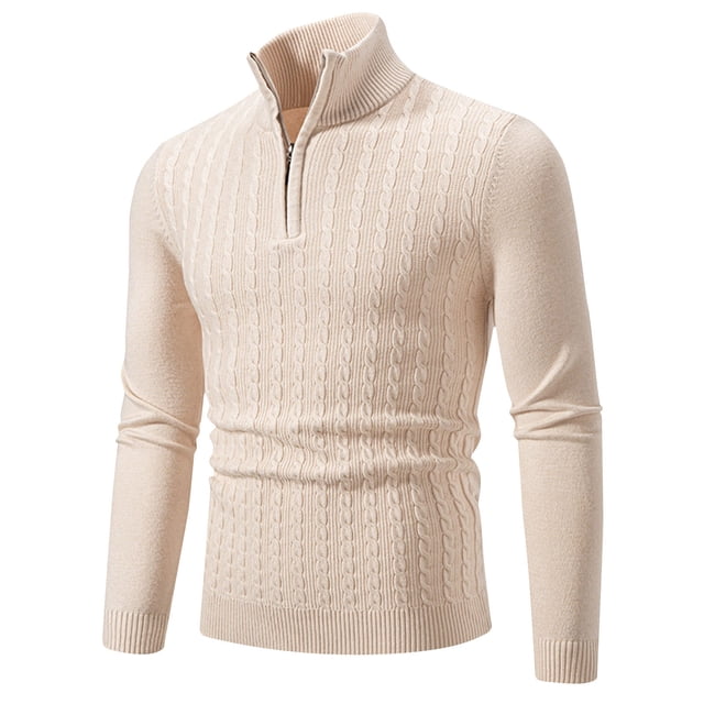 LOVZFMLL Sweaters for Men, Solid Color Turtleneck Ribbed Pullover, Classic Casual Half-Zip Stretchy Layering Shirt, Fall Clothes, Warm Winter Tops