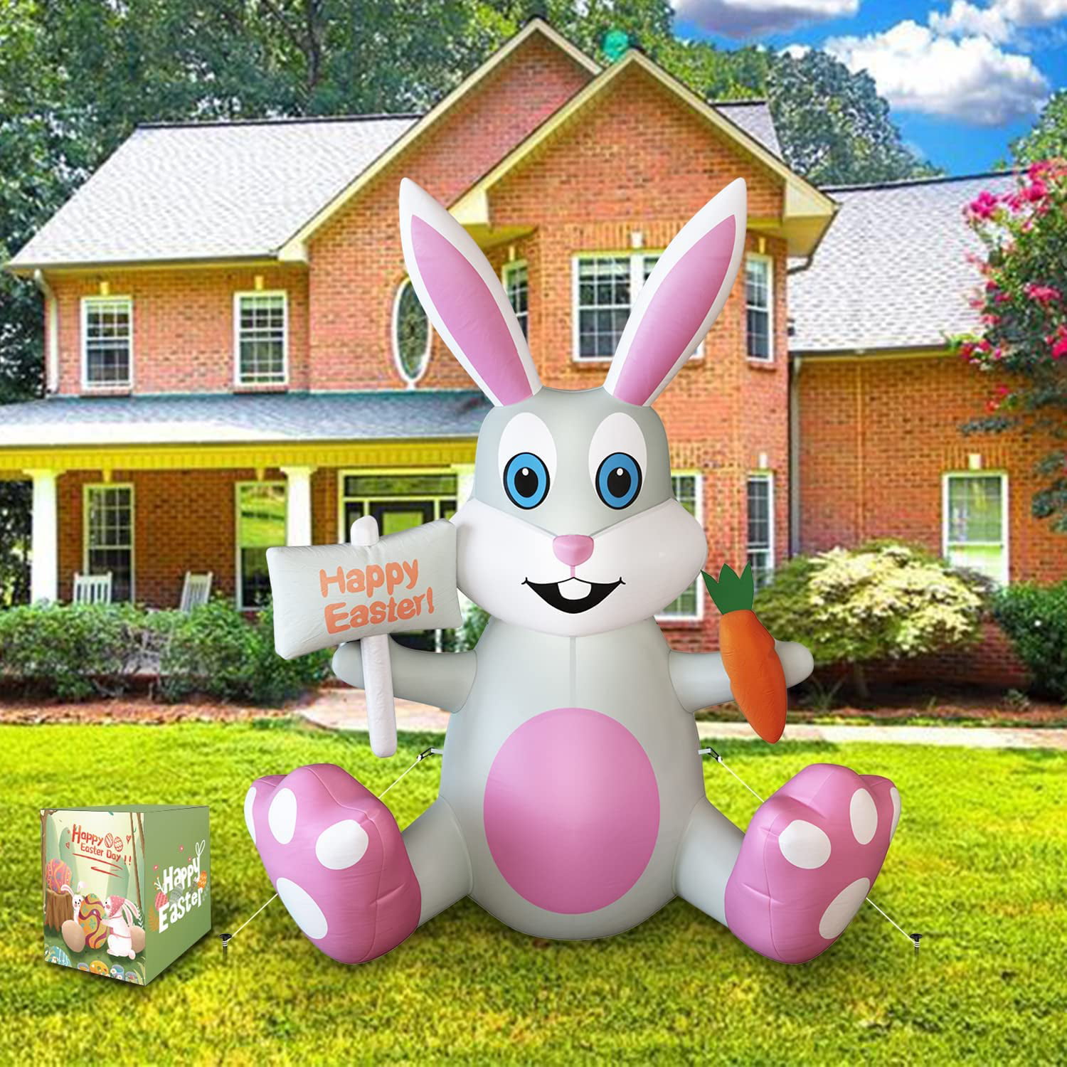 7 Ft Happy Easter Bunny Lighted Airblown Inflatable Lighted Yard Decor 