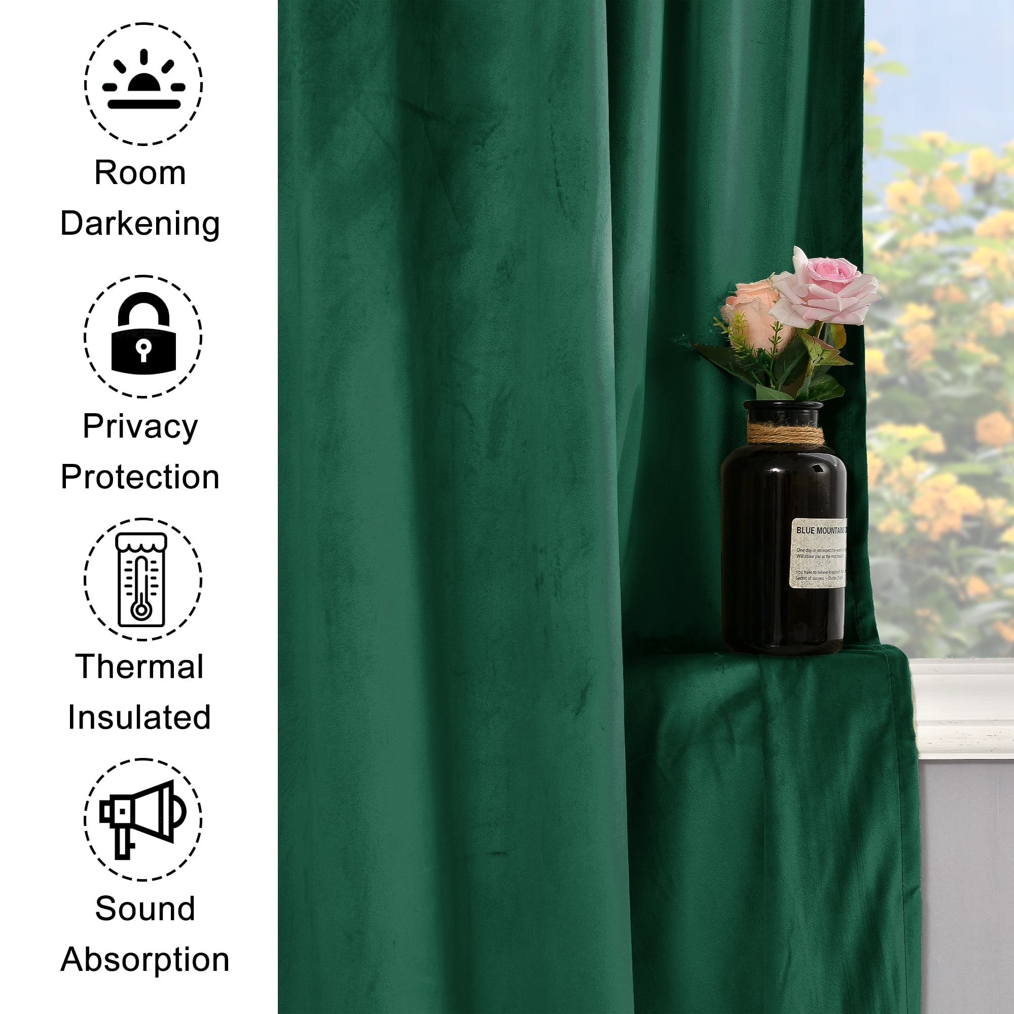 XWZO Velvet Curtains 96 Inches Long - Soft Luxury Room Darkening Privacy Window Curtain Panels for Bedroom/Theater/Living Room with Tiebacks, Grommet, W52 x L96, Emerald Green, Set of 2