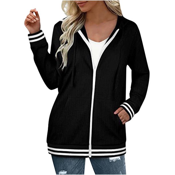 Blusa de chaqueta de manga larga con capucha y cremallera de color sólido para mujer Fridja fhghd3611
