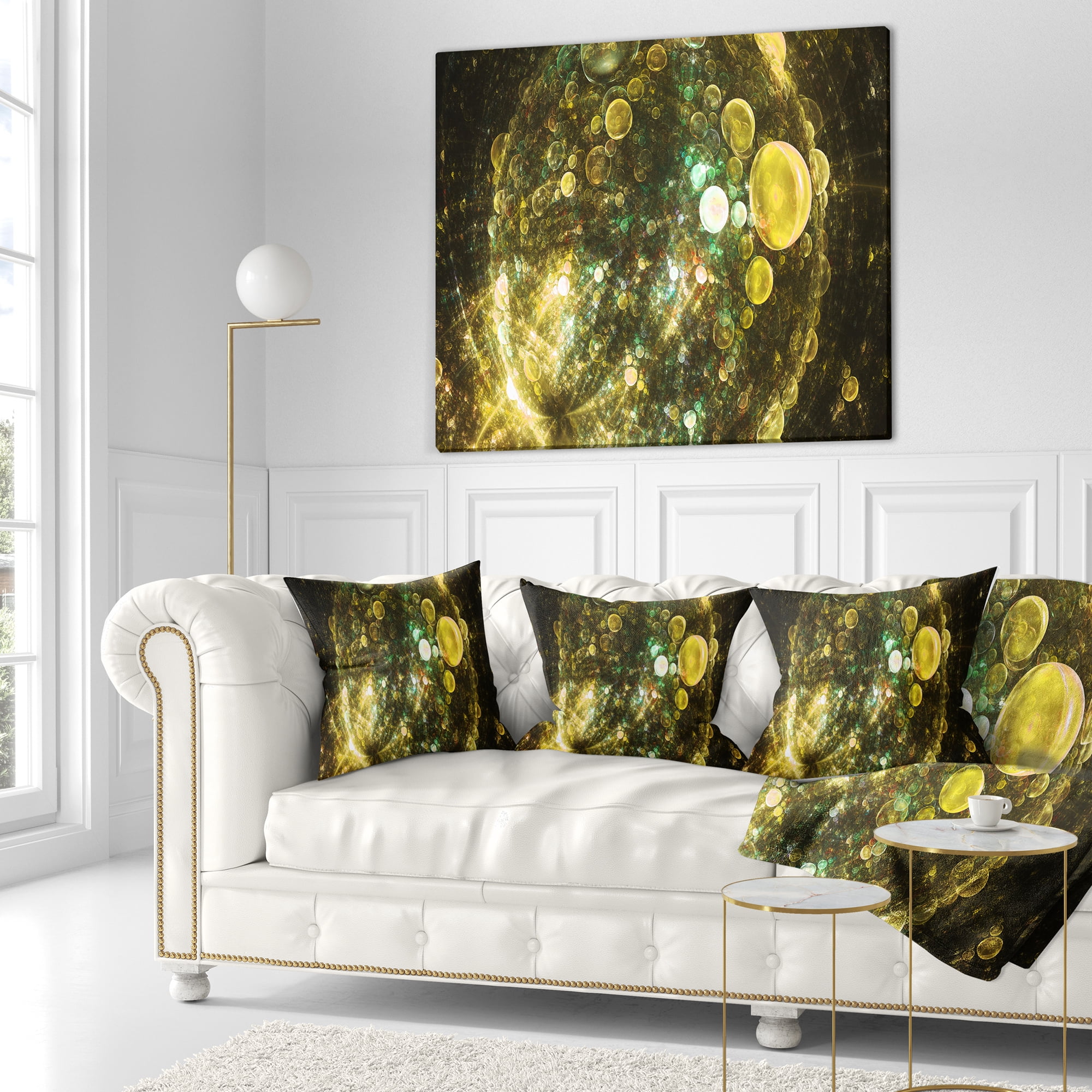 Designart Yellow Spherical Planet Bubbles - Abstract Throw Pillow - 16x16