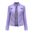 thumbnail image 2 of Defitshape Women's Long Sleeve Leather Jacket Faux Leather Top Thermal Zipper Motorcycle Bike Zip Fashion Outerwear Purple Small, 2 of 4