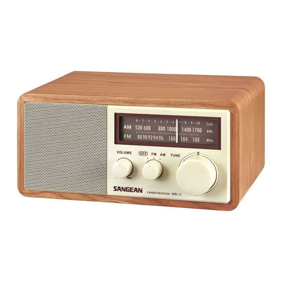 Radio analógica Sangean WR-11 con gabinete de madera para mesa AM/FM